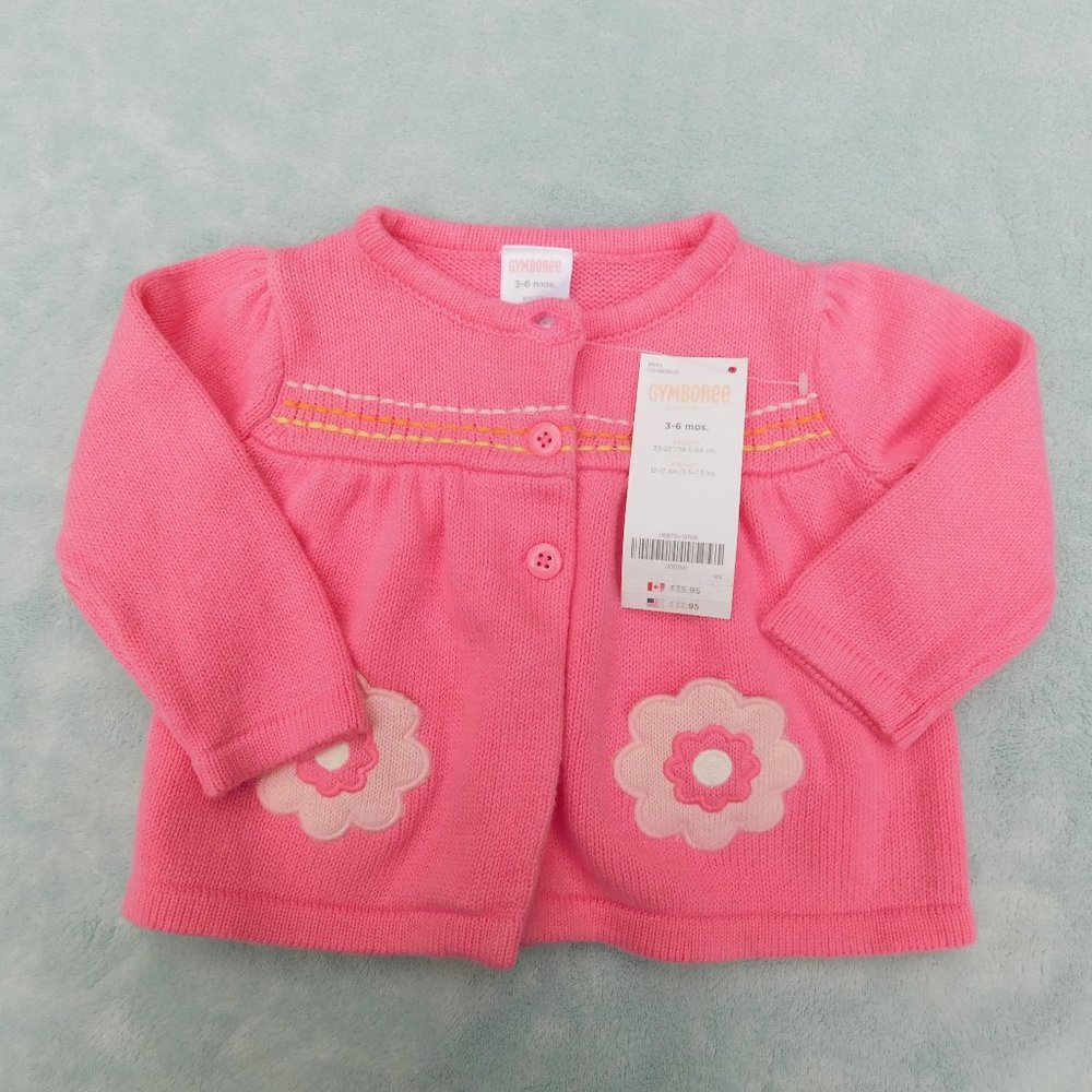 Gymboree 3-6m Embroidered Sweater with Flower Pockets NWT